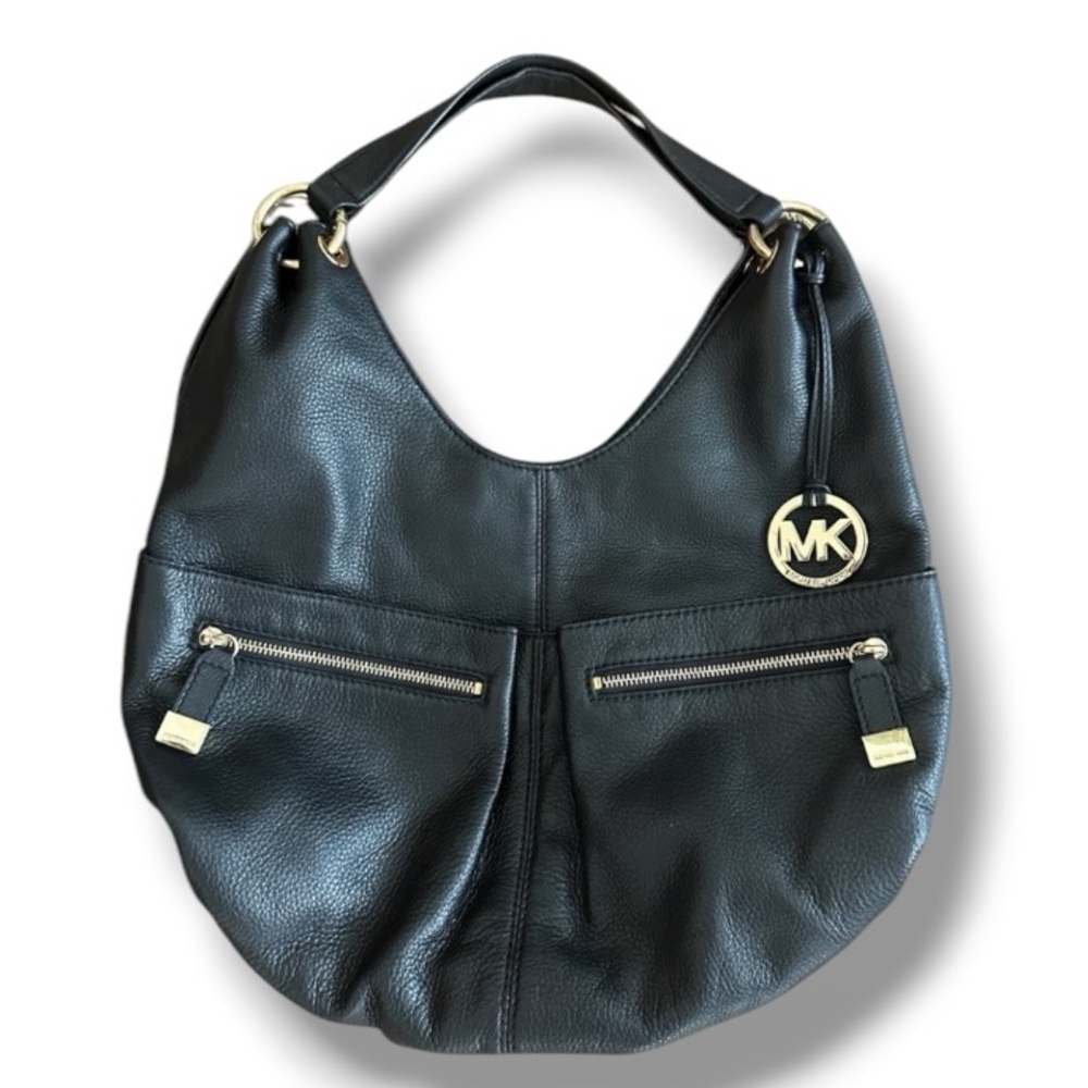 MICHAEL Michael Kors
Black Gold Pebble Leather Large Layton Hobo Bag/Satchel